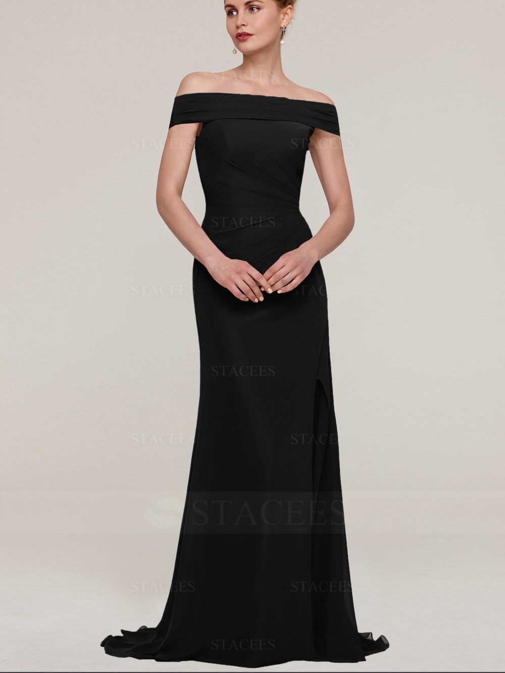 Stacees Off-Shoulder Black Evening Gown